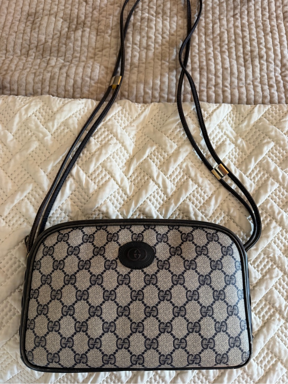 Gucci Navy Monogram Crossbody with Black Trim